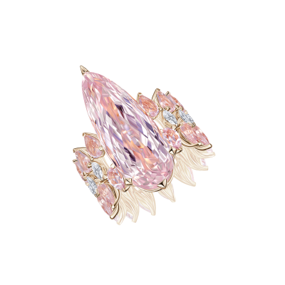 Кольцо с кунцитом, морганитами и бриллиантами