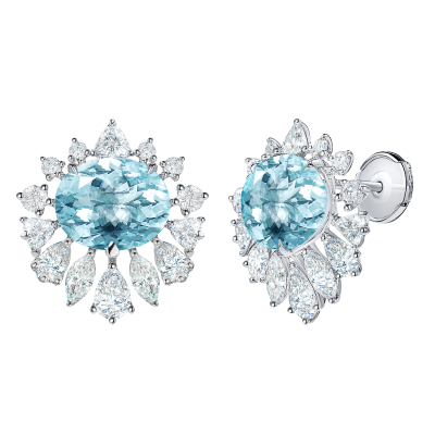 Серьги-пусеты с аквамаринами и бриллиантами