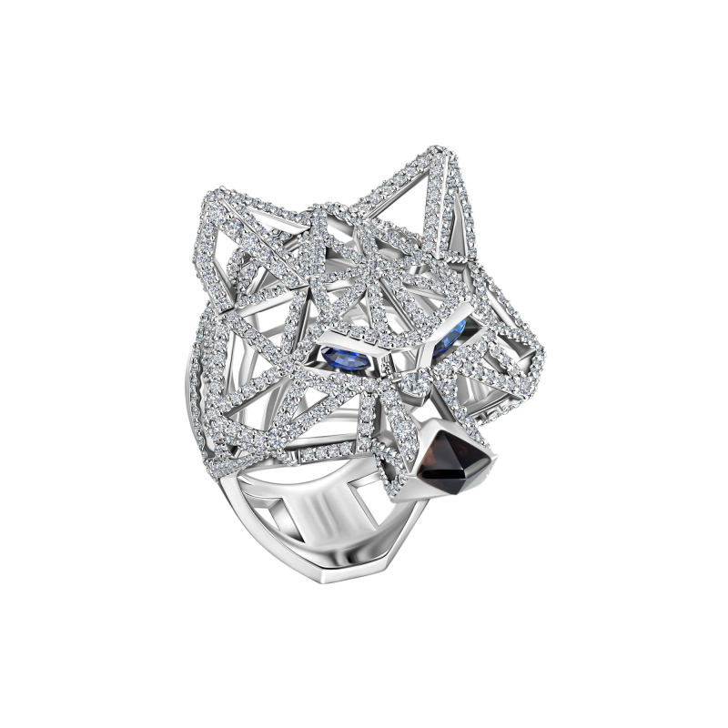 Кольцо с сапфирами, бриллиантами и агатом