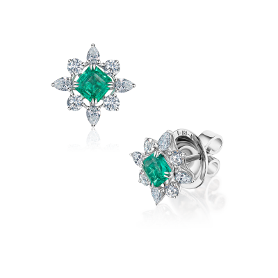 Серьги-пусеты с изумрудами и бриллиантами