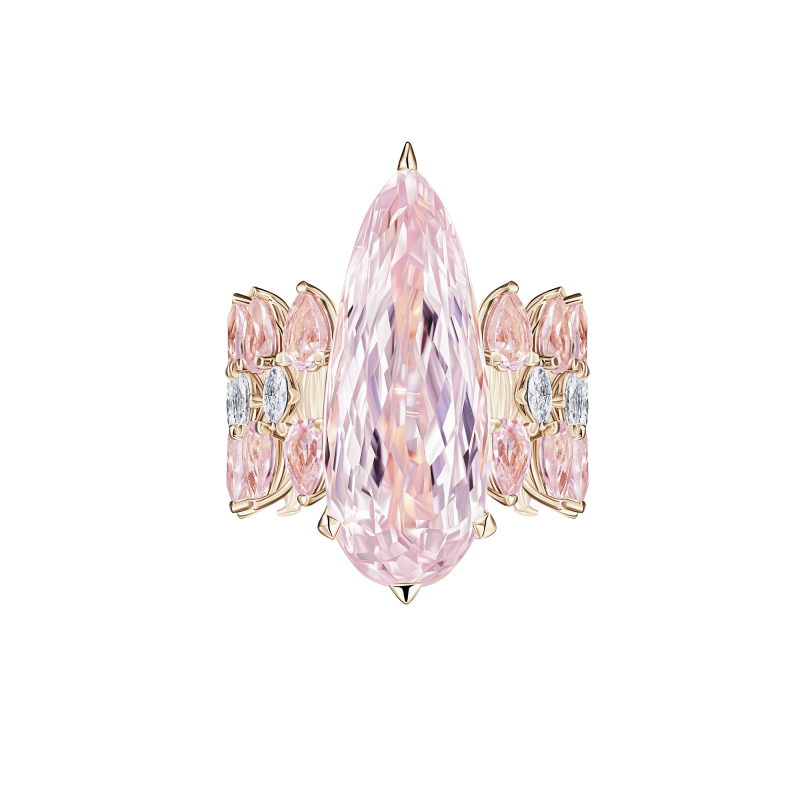 Кольцо с кунцитом, морганитами и бриллиантами