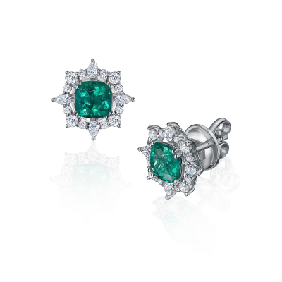 Серьги-пусеты с изумрудами и бриллиантами
