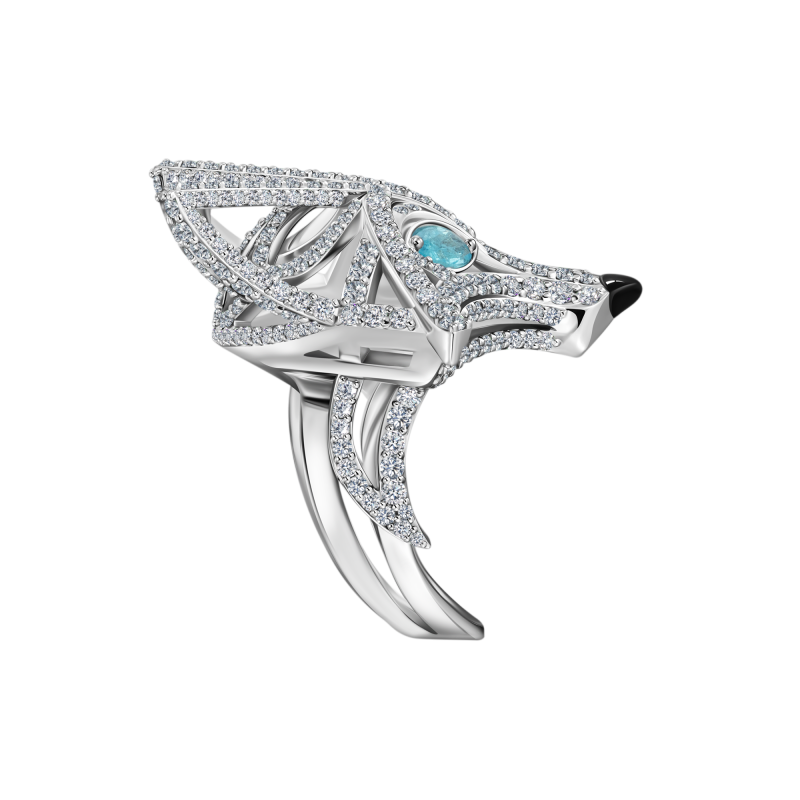 Кольцо с турмалинами параиба, бриллиантами и агатом title=