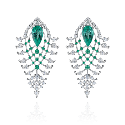 Серьги-пусеты с изумрудами и бриллиантами