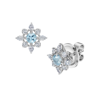 Серьги-пусеты с аквамаринами и бриллиантами