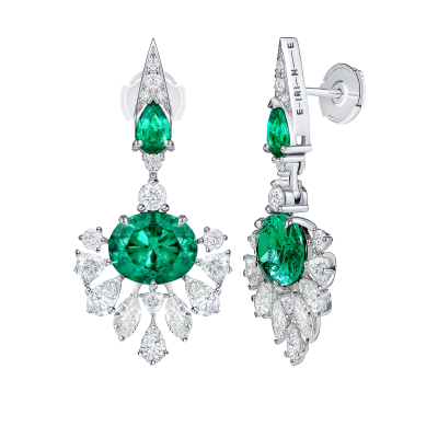 Серьги-пусеты с изумрудами и бриллиантами