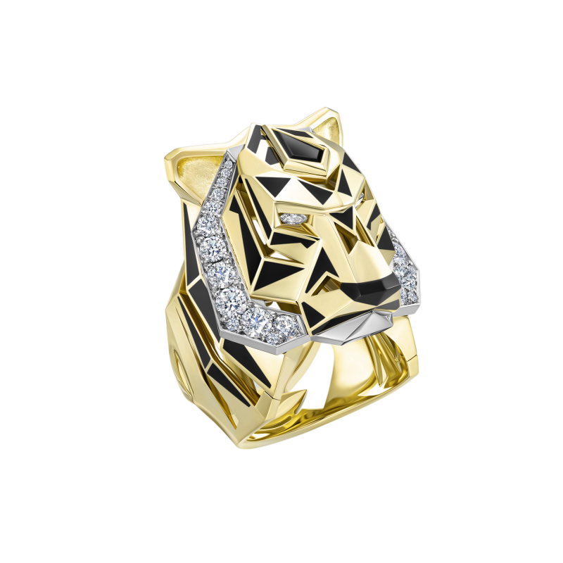 Кольцо с бриллиантами, агатами и эмалью