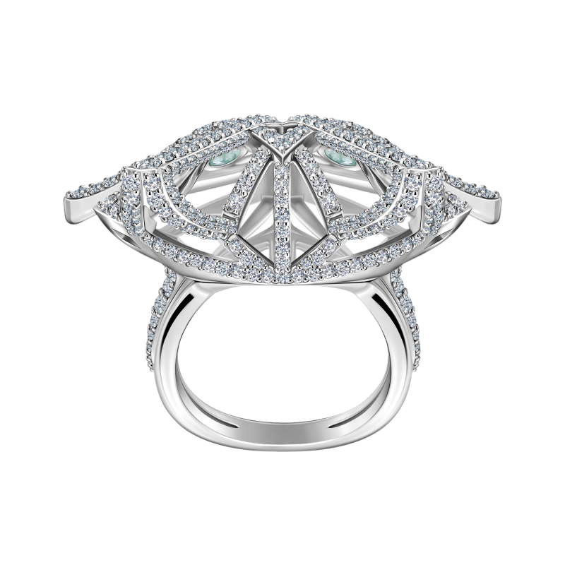 Кольцо с турмалинами параиба, бриллиантами и агатом title=