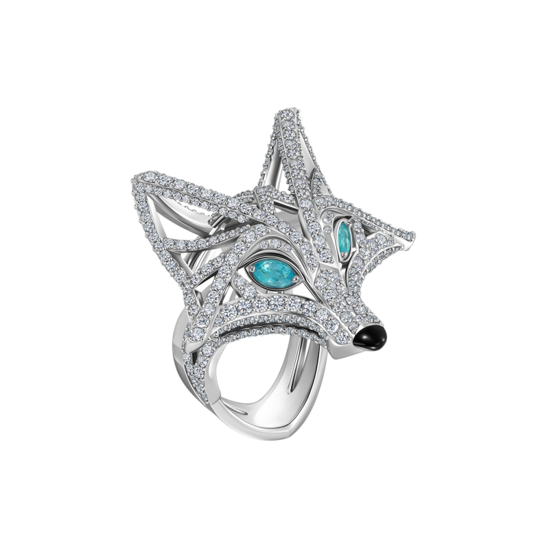 Кольцо с турмалинами параиба, бриллиантами и агатом title=