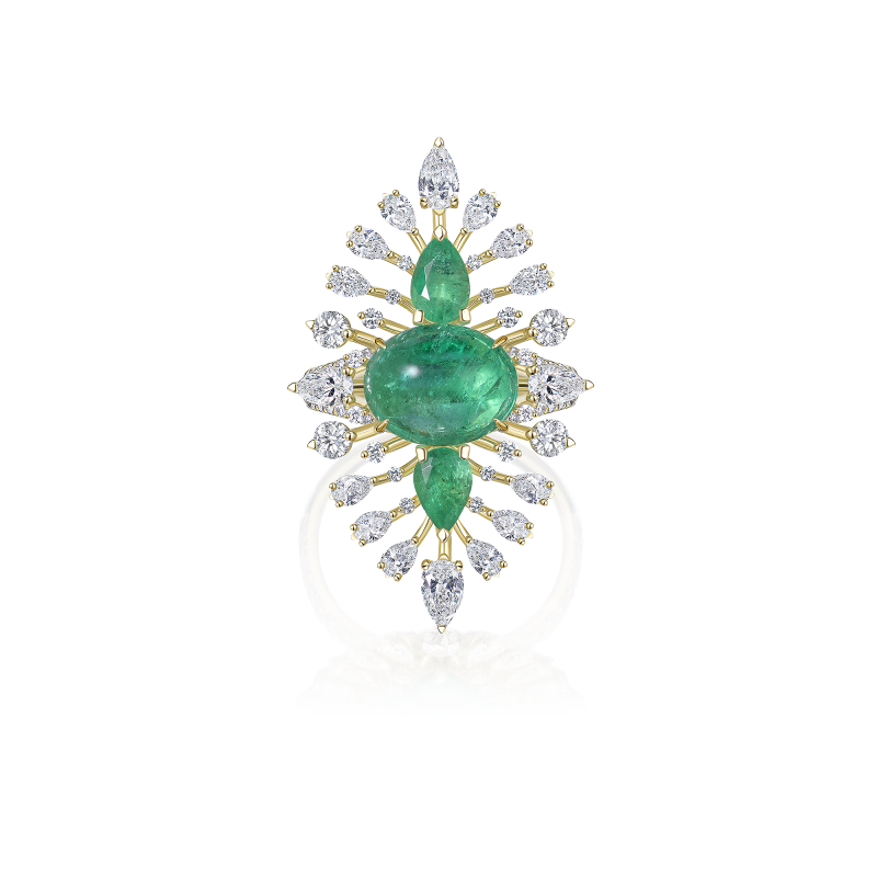 Кольцо с изумрудами и бриллиантами