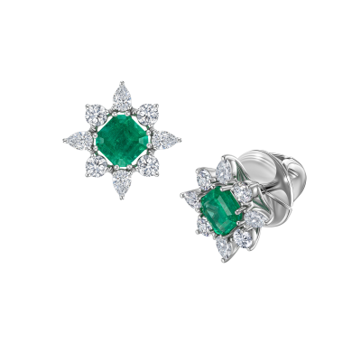 Серьги-пусеты с изумрудами и бриллиантами