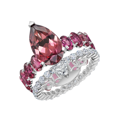 Кольцо с гранатом, турмалинами и бриллиантами