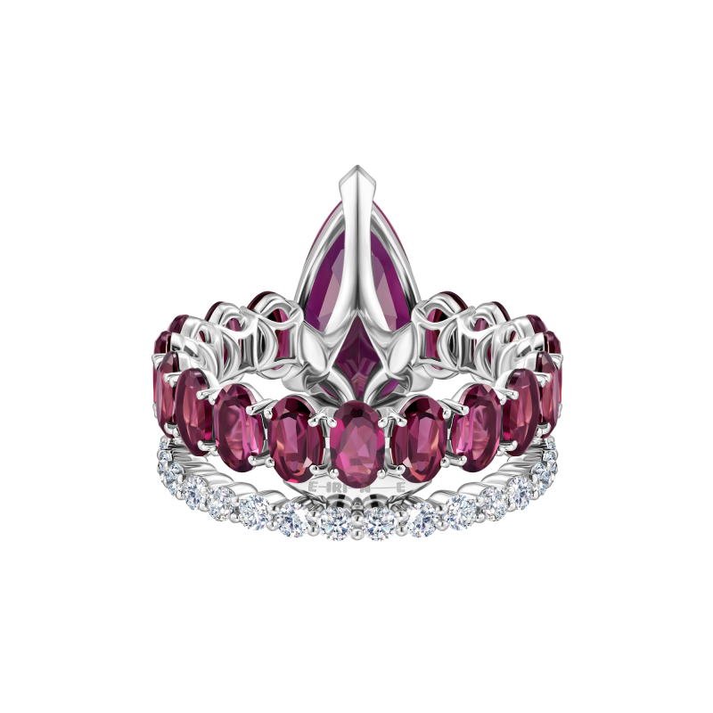 Кольцо с родолитами и бриллиантами title=