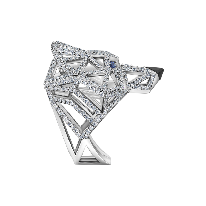 Кольцо с сапфирами, бриллиантами и агатом