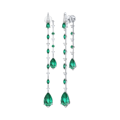 Серьги-пусеты с изумрудами и бриллиантами