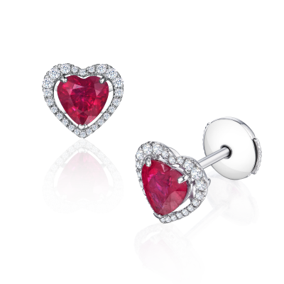 Серьги-пусеты с рубинами и бриллиантами