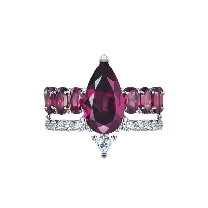 Кольцо с родолитами и бриллиантами title=